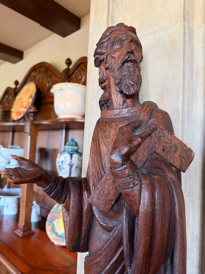 Antique Carved Wooden Religious Statues 42'H (Damage To One Of The Hands Shown In Photos) (RSF) [Photo 12]