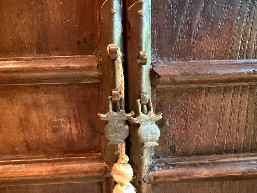 Antique Spanish Colonial Style Hand-Carved Walnut Storage Cabinet With Hand-Forged Iron Hardware and Scrolled Bracket Feet 18'W X 17'D X 17'H [Photo 3]