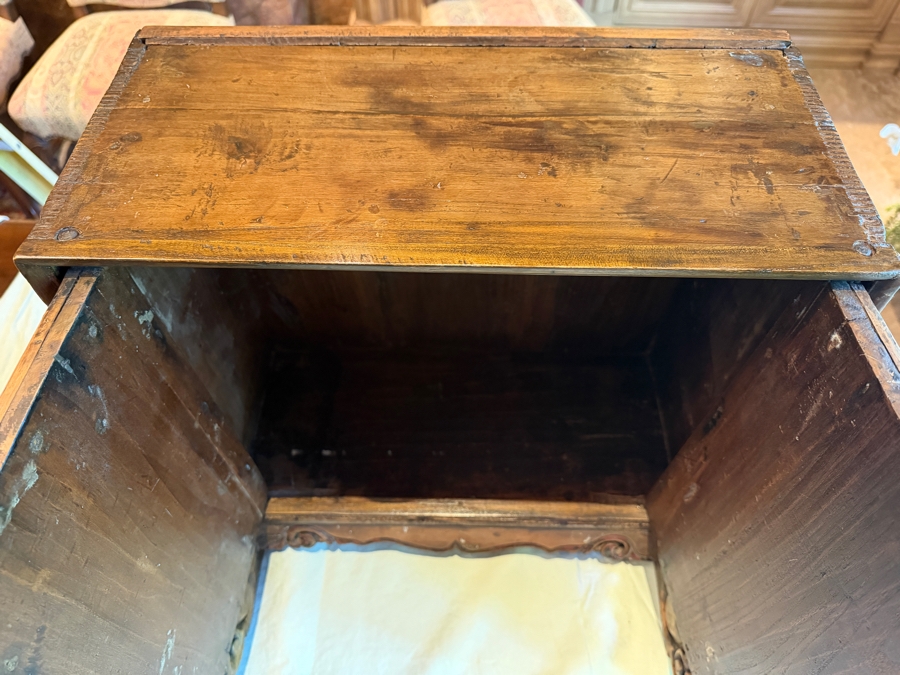 Antique Spanish Colonial Style Hand-Carved Walnut Storage Cabinet With Hand-Forged Iron Hardware and Scrolled Bracket Feet 18'W X 17'D X 17'H [Photo 5]