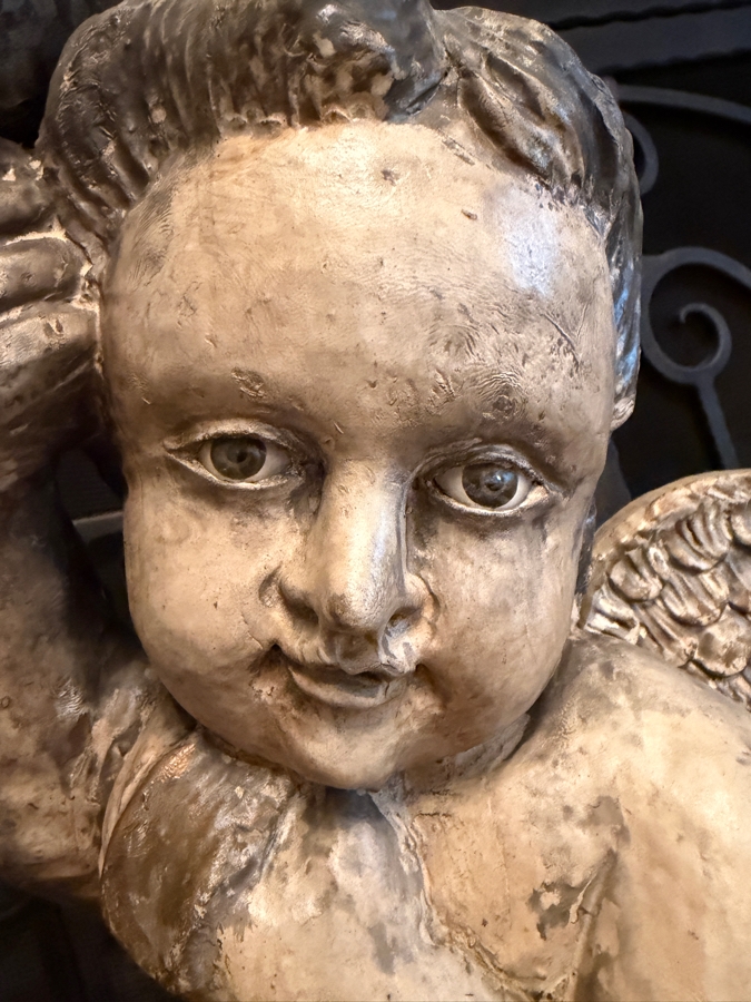 Pair Of Antique Carved Wooden Cherubs With Glass Eyes 29'H (RSF) [Photo 6]