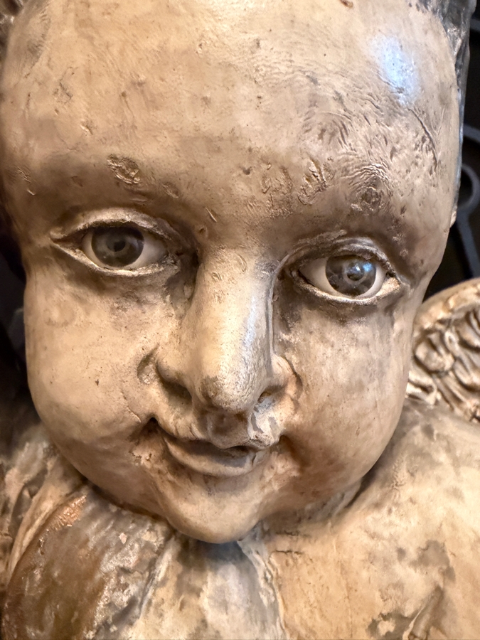 Pair Of Antique Carved Wooden Cherubs With Glass Eyes 29'H (RSF) [Photo 7]