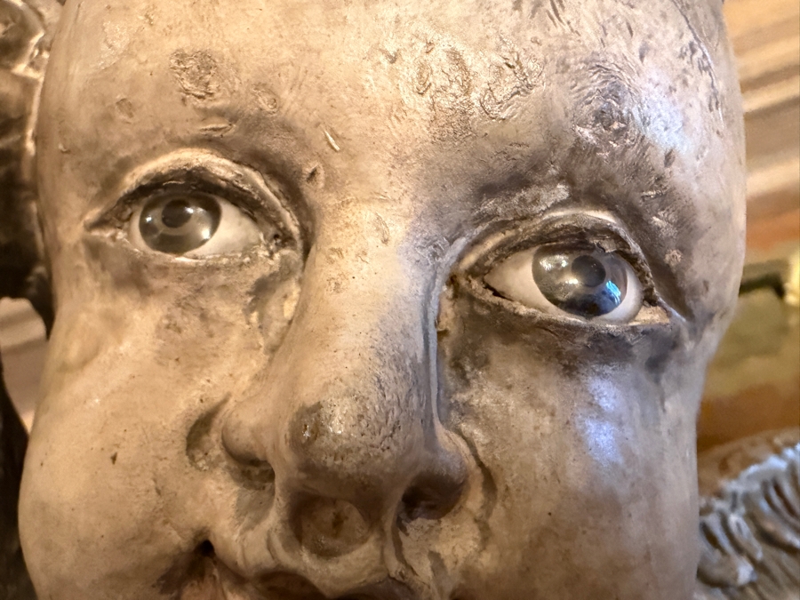 Pair Of Antique Carved Wooden Cherubs With Glass Eyes 29'H (RSF) [Photo 18]