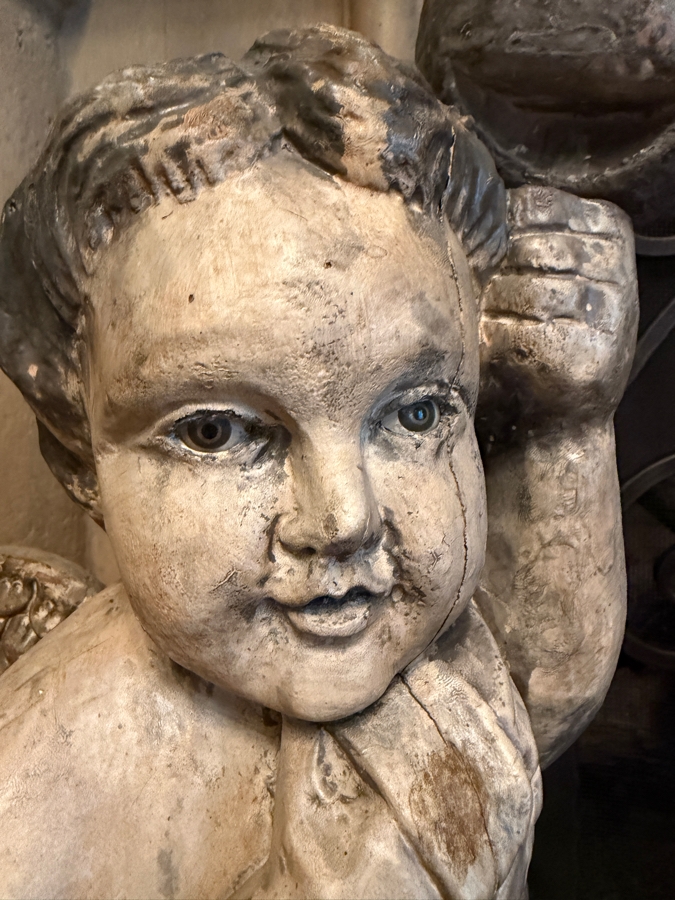 Pair Of Antique Carved Wooden Cherubs With Glass Eyes 29'H (RSF) [Photo 4]
