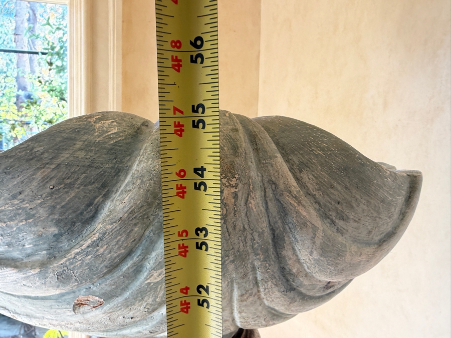 Vintage Italian Hand-Carved Wooden Baroque Polychrome Cherub Pedestal Plant Stand Featuring A Putto (Young Boy) With Grape Garland And Shell Basin 55'H Needs Glass Eyes (3 Pieces) (RSF) [Photo 13]