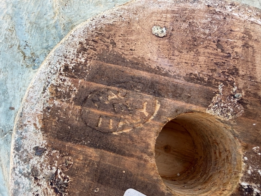 Vintage Italian Hand-Carved Wooden Baroque Polychrome Cherub Pedestal Plant Stand Featuring A Putto (Young Boy) With Grape Garland And Shell Basin 55'H Needs Glass Eyes (3 Pieces) (RSF) [Photo 15]