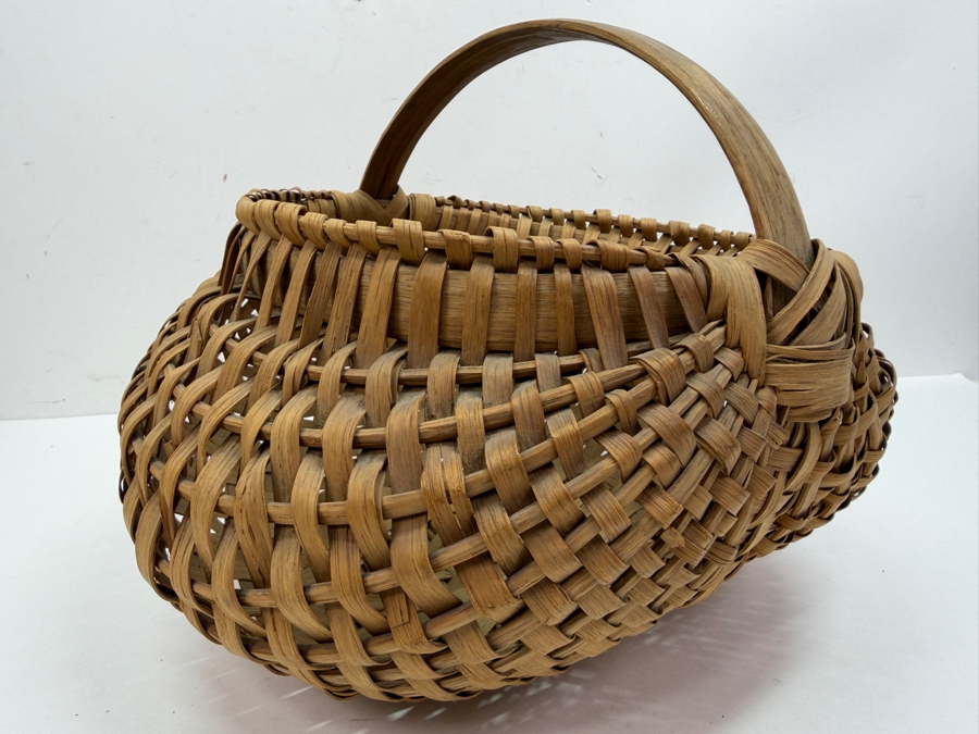 Vintage Handwoven White Oak Splint Buttocks Gathering Basket 11'W 11'D X 9'H (RSF) [Photo 3]