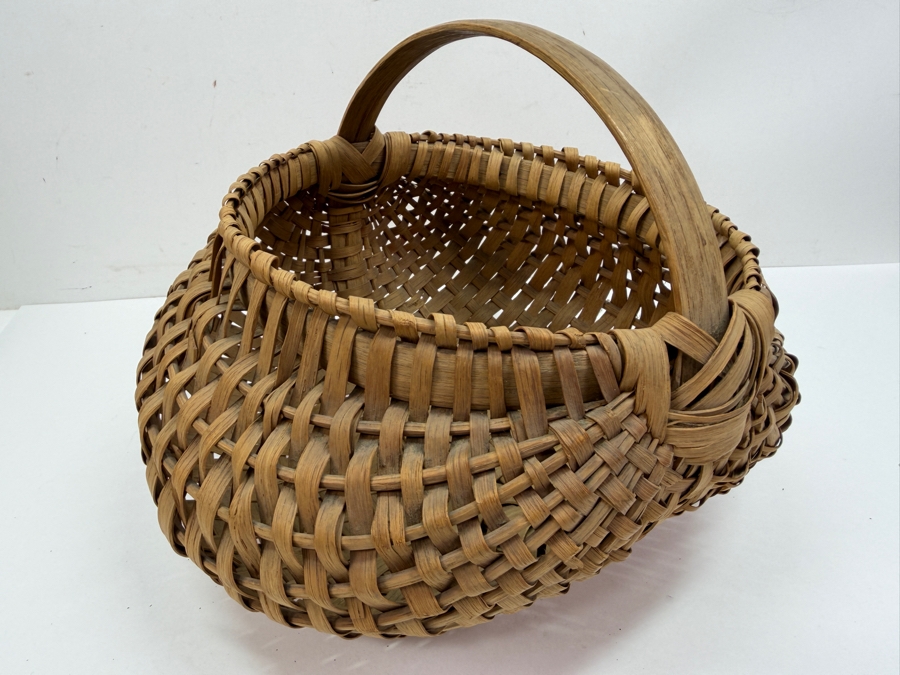 Vintage Handwoven White Oak Splint Buttocks Gathering Basket 11'W 11'D X 9'H (RSF) [Photo 4]