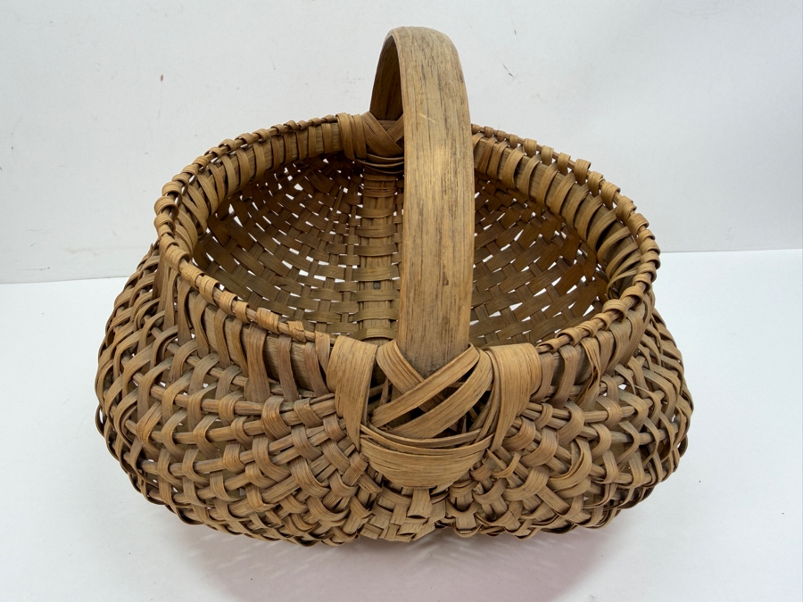 Vintage Handwoven White Oak Splint Buttocks Gathering Basket 11'W 11'D X 9'H (RSF) [Photo 2]