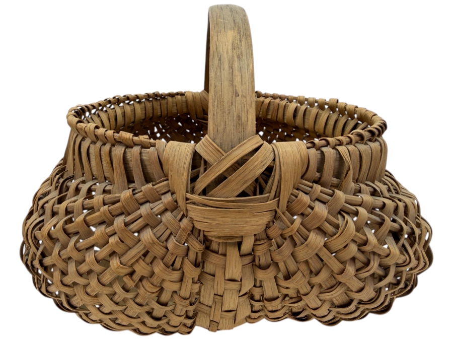 Vintage Handwoven White Oak Splint Buttocks Gathering Basket 11'W 11'D X 9'H (RSF)