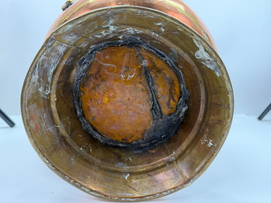 Vintage Copper And Brass Coal Scuttle With Ceramic Handles 15W X 12D X 13H (RSF) [Photo 9]