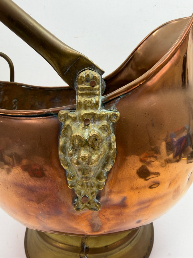 Vintage Copper And Brass Coal Scuttle With Ceramic Handles 15W X 12D X 13H (RSF) [Photo 5]