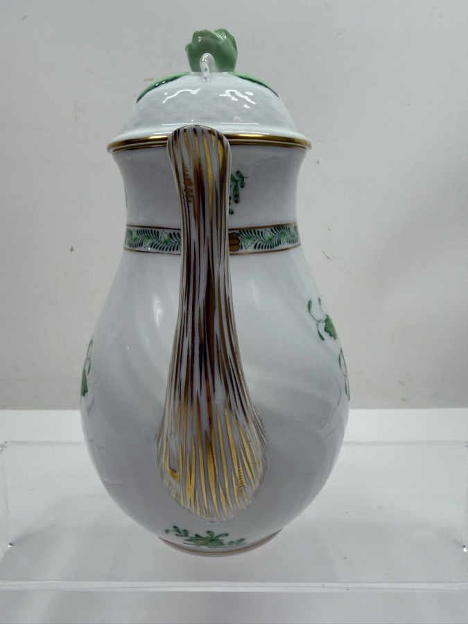 Herend Chinese Bouquet Apponyi Green Hand-Painted Porcelain Coffee Pot With Rose Finial And 24kt Gold Accents 8.5'H (RSF) [Photo 6]