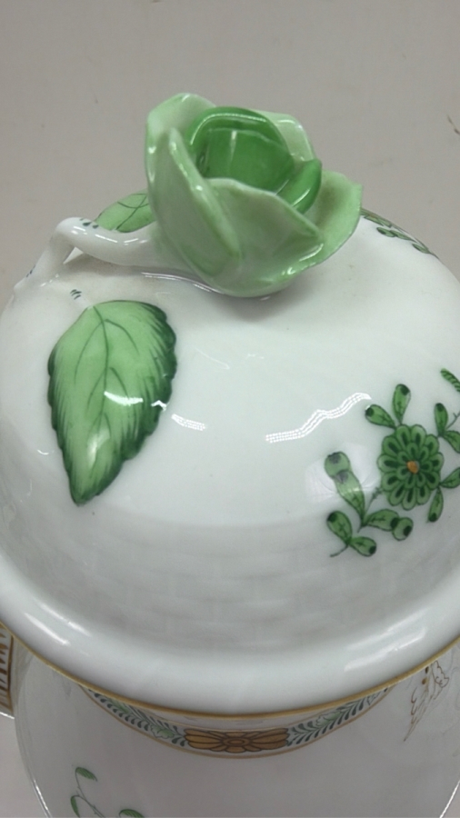 Herend Chinese Bouquet Apponyi Green Hand-Painted Porcelain Coffee Pot With Rose Finial And 24kt Gold Accents 8.5'H (RSF) [Photo 4]