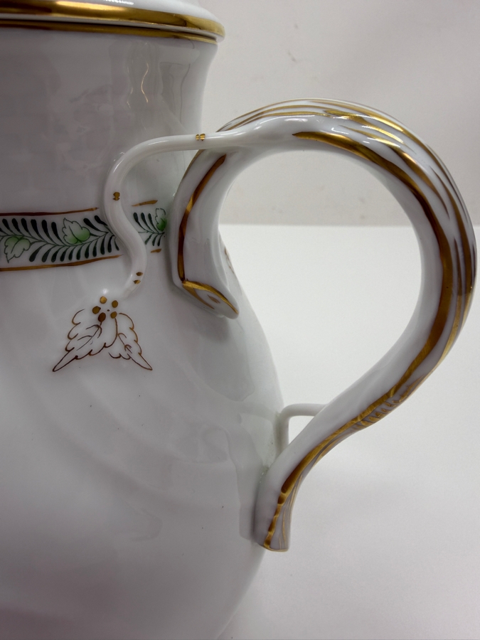 Herend Chinese Bouquet Apponyi Green Hand-Painted Porcelain Coffee Pot With Rose Finial And 24kt Gold Accents 8.5'H (RSF) [Photo 9]