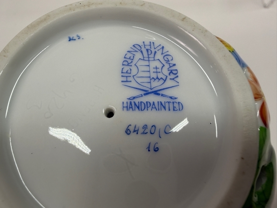Herend Hand-Painted Pierced Openwork Double Wall Floral Porcelain Vase #6420 5.25'W X 4.75'H (RSF) [Photo 7]