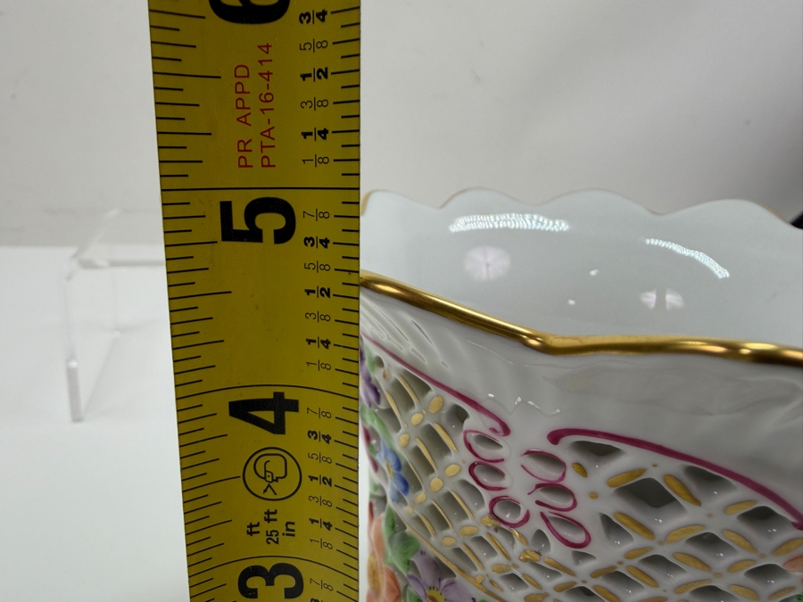 Herend Hand-Painted Pierced Openwork Double Wall Floral Porcelain Vase #6420 5.25'W X 4.75'H (RSF) [Photo 9]