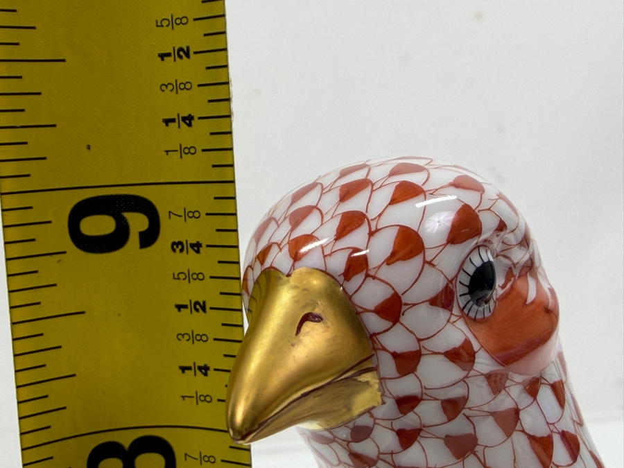 Herend Hungary Hand-Painted Porcelain Large Partridge Figurine Model 5071 In Rust Fishnet Pattern Dated June 1996 9'H (RSF) [Photo 8]