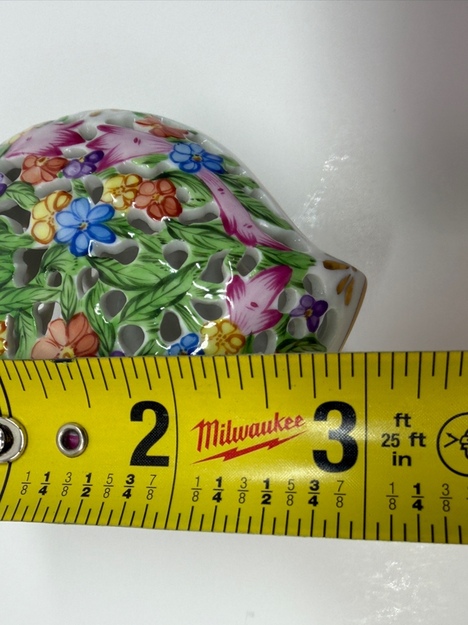 Herend Hand-Painted Reticulated Heart Shaped Porcelain Bonbonnière With Naturalistic Flowers Model 6202/C 3'W X 3'D X 2'H (RSF) [Photo 8]