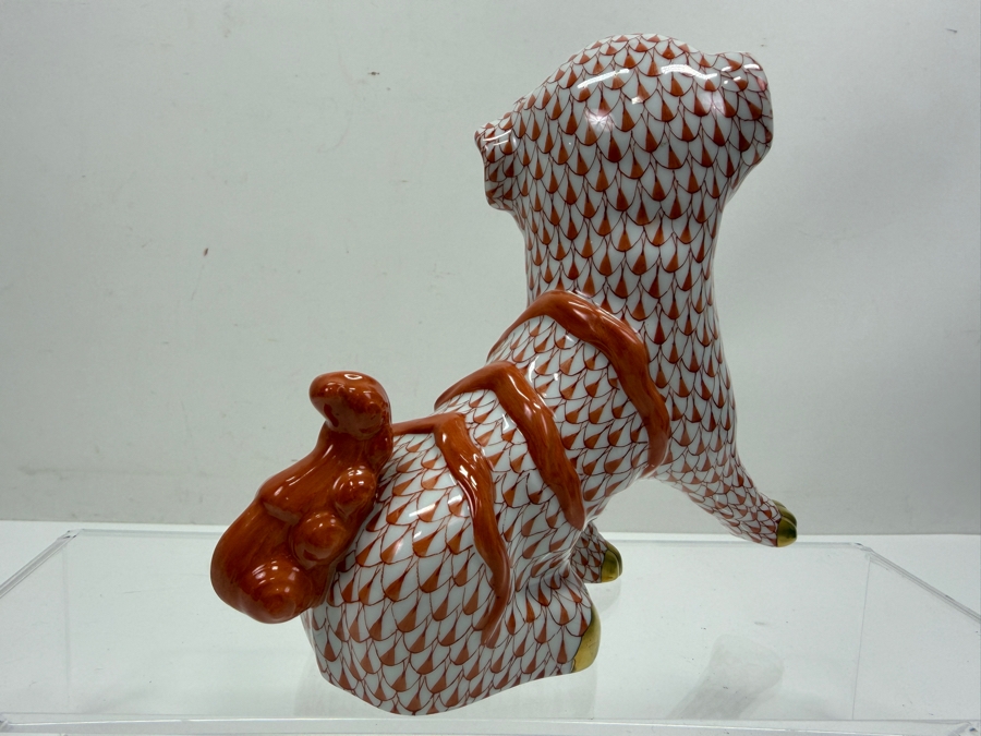 Vintage Herend Hungary Hand Painted Foo Dog / Guardian Lion Figurine With 24k Gold Accents And Rust Fishnet Pattern 6.5W X 6H Estimate $450-$800 (RSF) [Photo 5]