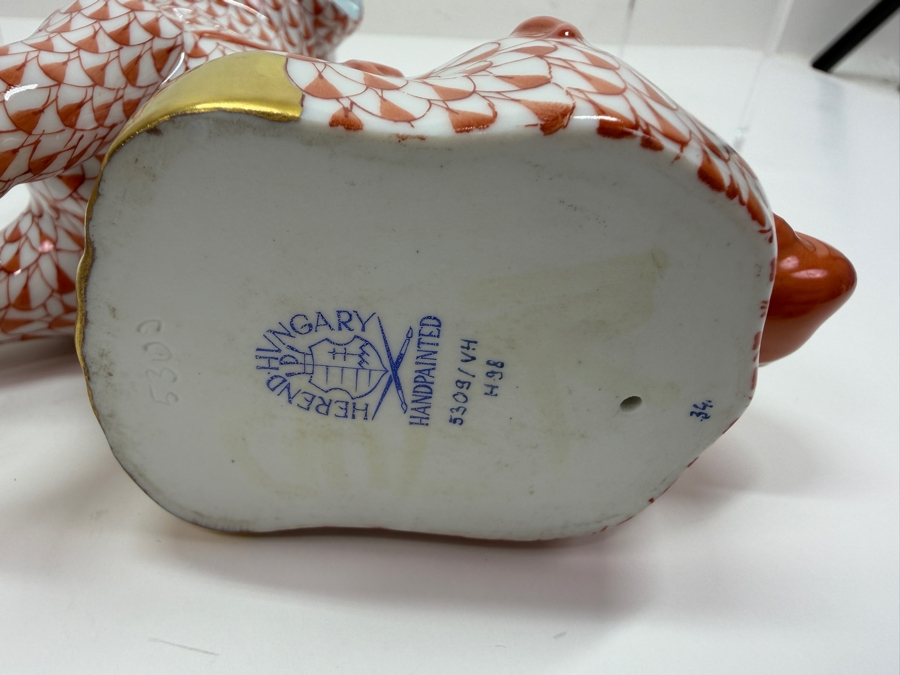 Vintage Herend Hungary Hand Painted Foo Dog / Guardian Lion Figurine With 24k Gold Accents And Rust Fishnet Pattern 6.5W X 6H Estimate $450-$800 (RSF) [Photo 7]