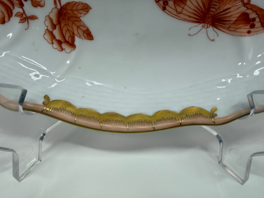 Herend Fortuna Rust Hand-Painted Porcelain Scalloped Serving Bowl With Butterflies And Gold Trim 10.75'W (RSF) [Photo 3]