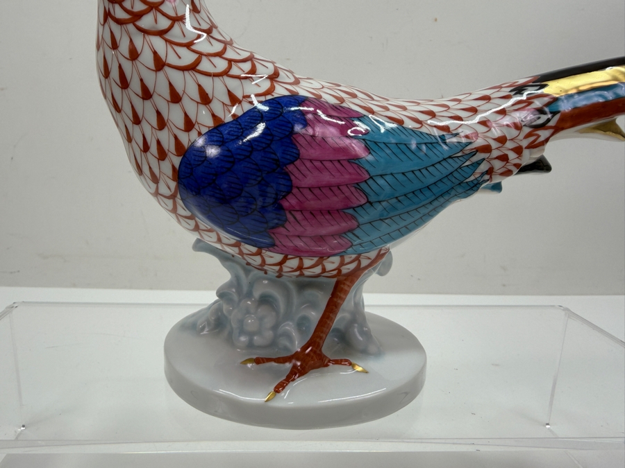 Herend Hand-Painted Porcelain Pheasant Figurine In Rust Fishnet Pattern With Multi-Colored Wings And Gold Accents 12'W X 3'D X 6.5'H (RSF) [Photo 8]