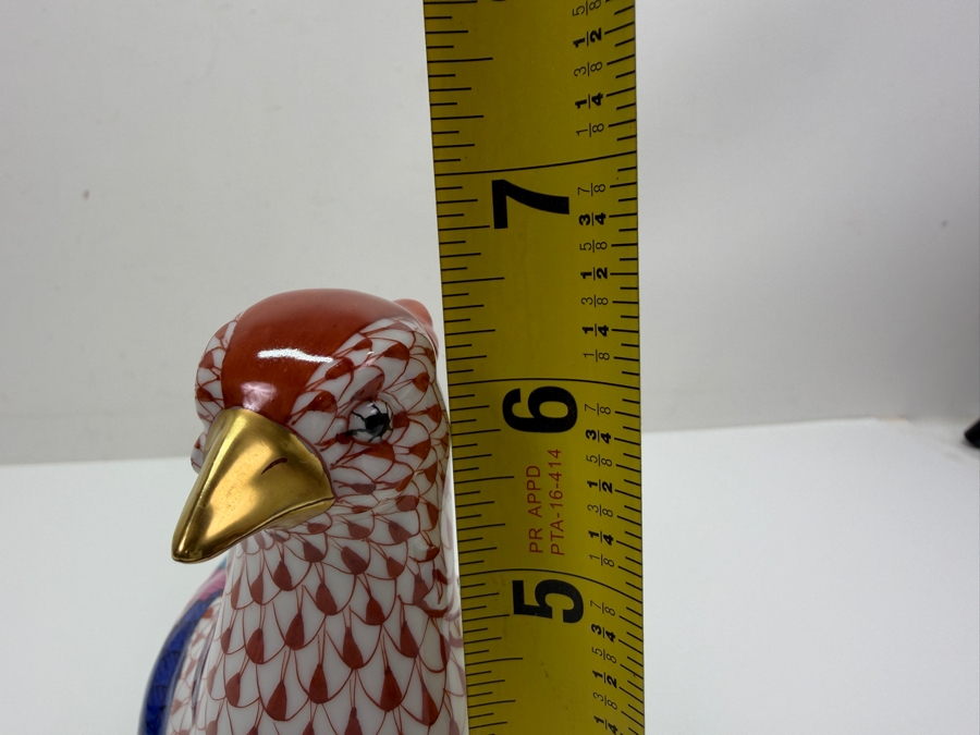 Herend Hand-Painted Porcelain Pheasant Figurine In Rust Fishnet Pattern With Multi-Colored Wings And Gold Accents 12'W X 3'D X 6.5'H (RSF) [Photo 10]