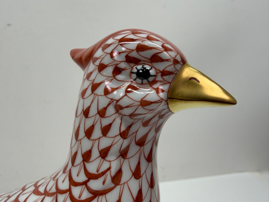 Herend Hand-Painted Porcelain Pheasant Figurine In Rust Fishnet Pattern With Multi-Colored Wings And Gold Accents 12'W X 3'D X 6.5'H (RSF) [Photo 4]