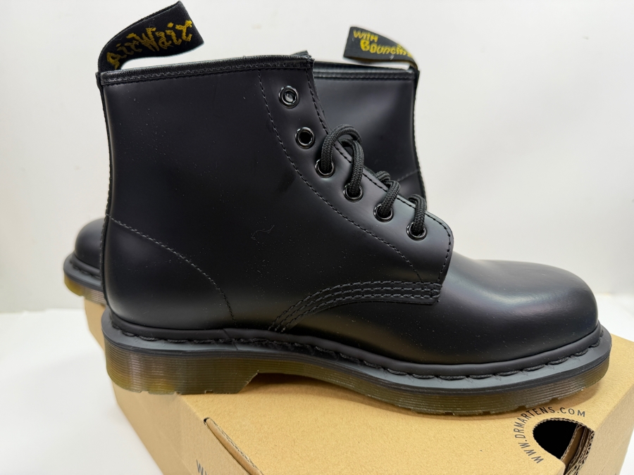 New In Box - Dr. Martens 101 Smooth Leather 6-Eye Ankle Boots In Black, US Women's 8 / US Men's 7 (HA) [Photo 6]
