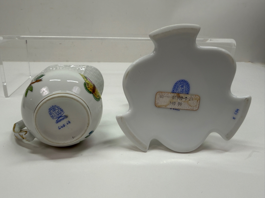Herend Porcelain Hand-Painted Queen Victoria Mini Creamer And Apponyi Green Chinese Bouquet Trumpet Candlestick With Figural Handle 2'H - 3.5'H (RSF) [Photo 7]