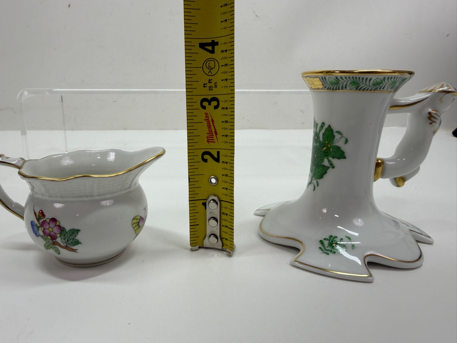 Herend Porcelain Hand-Painted Queen Victoria Mini Creamer And Apponyi Green Chinese Bouquet Trumpet Candlestick With Figural Handle 2'H - 3.5'H (RSF) [Photo 10]