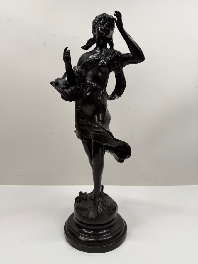 Bronze Sculpture Of A Walking Woman With Basket 17'H (RSF) [Photo 2]