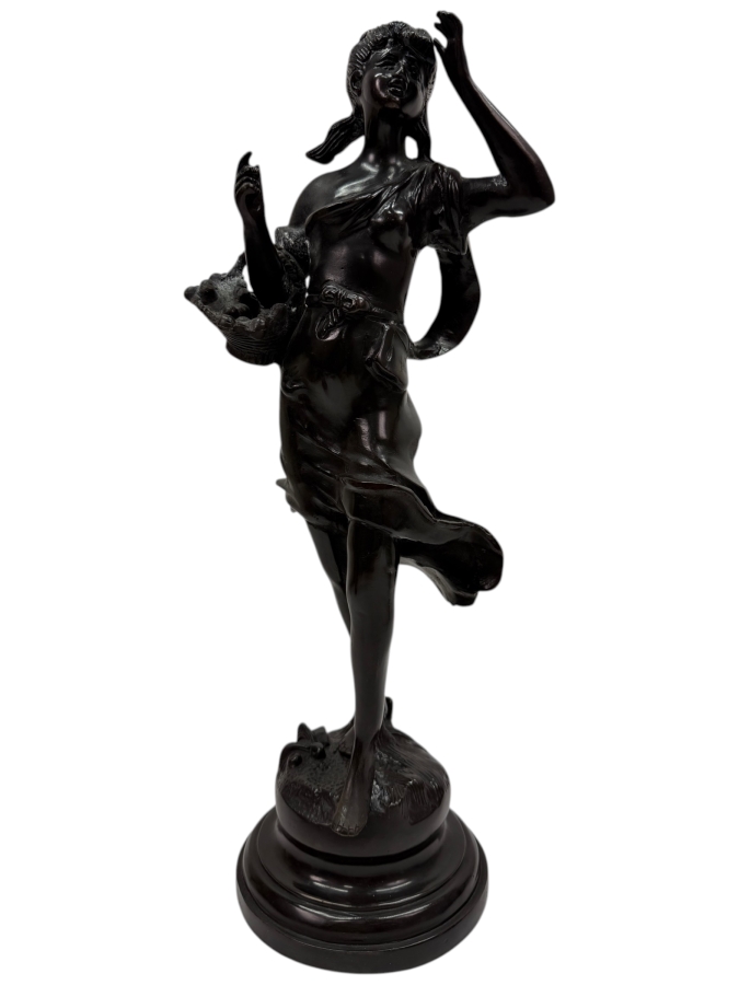 Bronze Sculpture Of A Walking Woman With Basket 17'H (RSF)