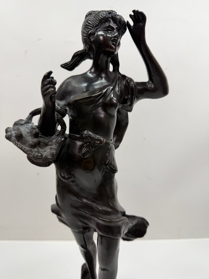 Bronze Sculpture Of A Walking Woman With Basket 17'H (RSF) [Photo 6]