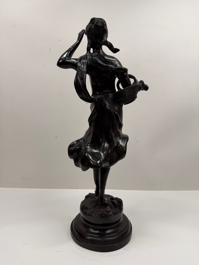 Bronze Sculpture Of A Walking Woman With Basket 17'H (RSF) [Photo 4]