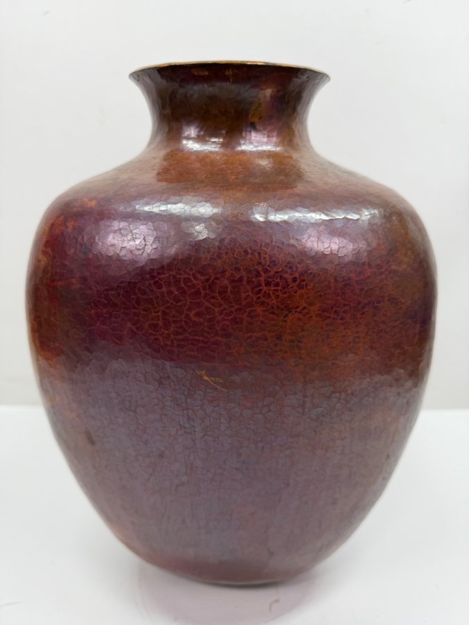 Hand Hammered Copper Triangular Artisan Vase Made In Mexico 12.5H (RSF) [Photo 3]
