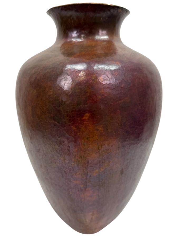 Hand Hammered Copper Triangular Artisan Vase Made In Mexico 12.5H (RSF)