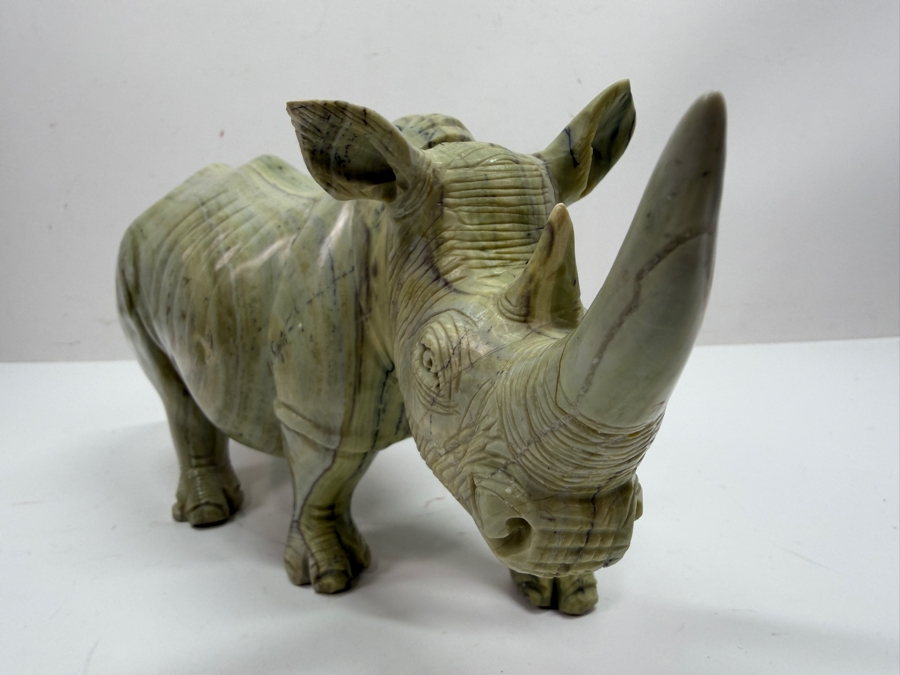 Vintage Hand Carved African Stone Sculpture Of A Rhino (His Main Horn Has Been Repaired) 11.5W X 4D X 6H (RSF) [Photo 5]