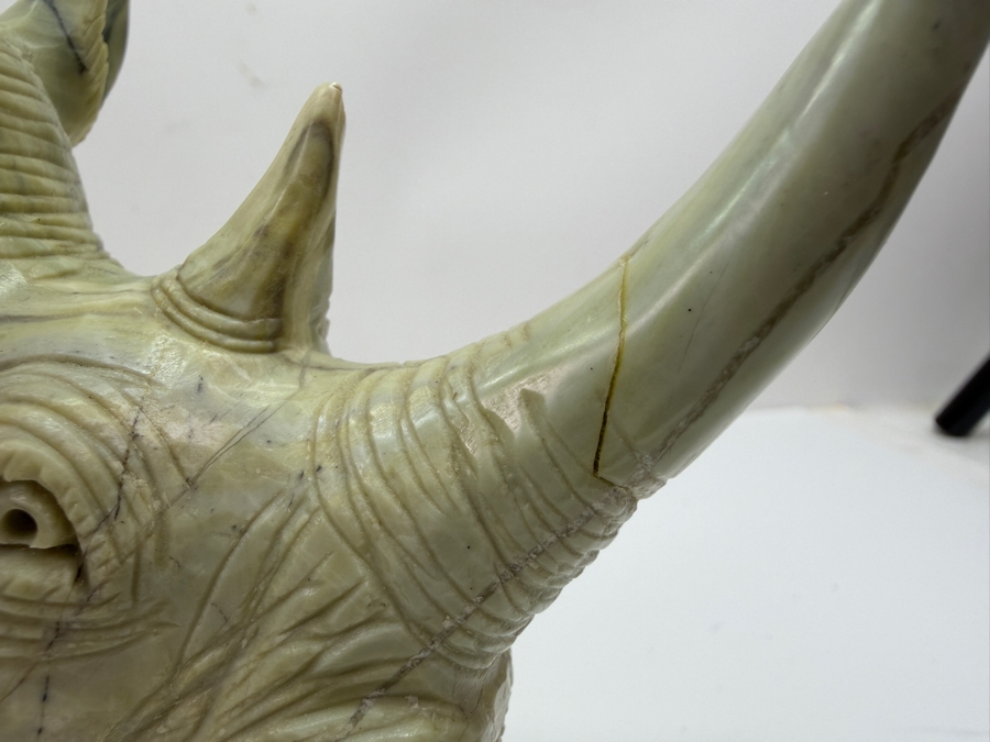 Vintage Hand Carved African Stone Sculpture Of A Rhino (His Main Horn Has Been Repaired) 11.5W X 4D X 6H (RSF) [Photo 4]