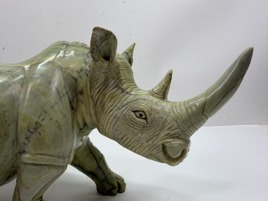 Vintage Hand Carved African Stone Sculpture Of A Rhino (His Main Horn Has Been Repaired) 11.5W X 4D X 6H (RSF) [Photo 3]