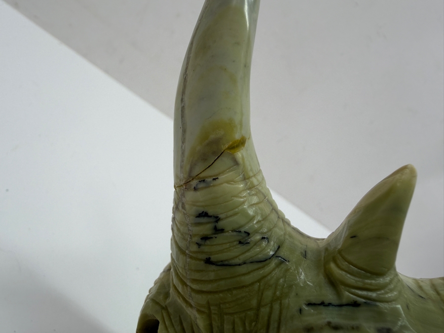 Vintage Hand Carved African Stone Sculpture Of A Rhino (His Main Horn Has Been Repaired) 11.5W X 4D X 6H (RSF) [Photo 7]