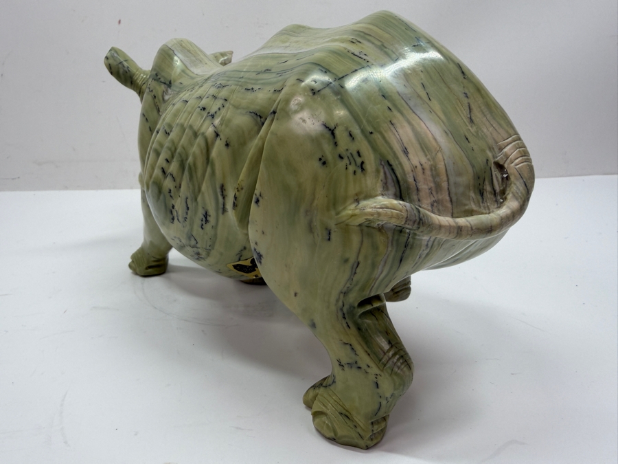 Vintage Hand Carved African Stone Sculpture Of A Rhino (His Main Horn Has Been Repaired) 11.5W X 4D X 6H (RSF) [Photo 8]