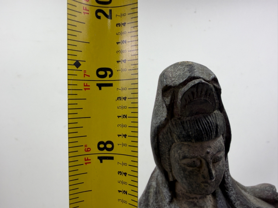 Vintage Chinese Carved Wooden Statue Of Guanyin 10.5W X 19H (RSF) [Photo 9]