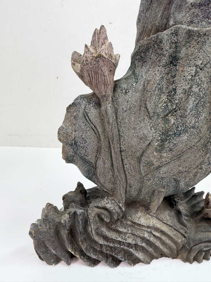 Vintage Chinese Carved Wooden Statue Of Guanyin 10.5W X 19H (RSF) [Photo 7]