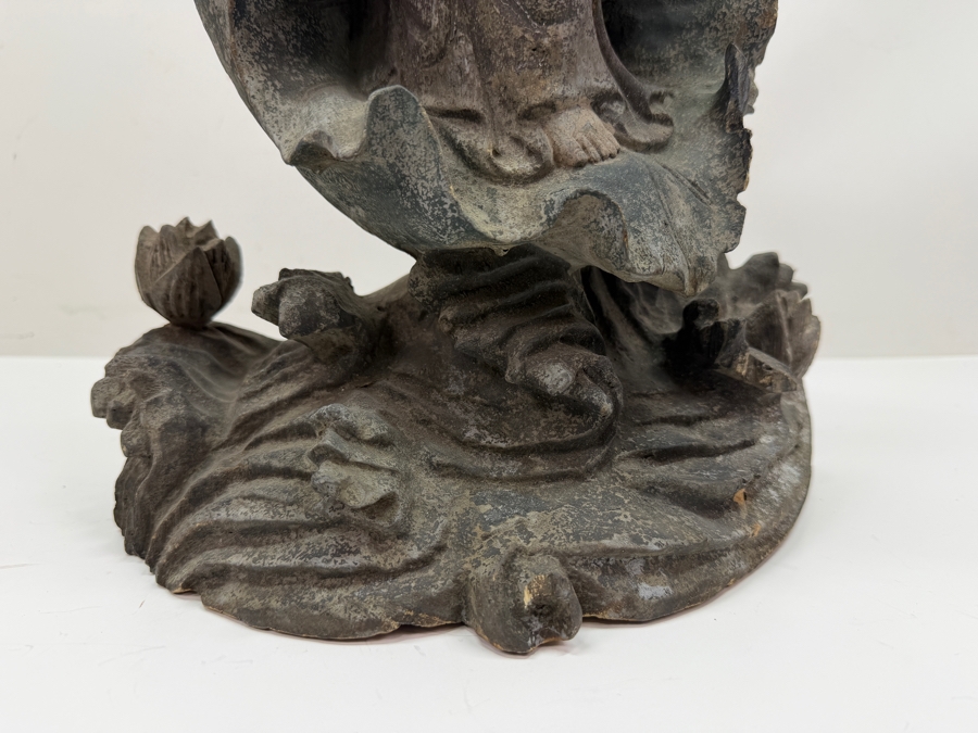 Vintage Chinese Carved Wooden Statue Of Guanyin 10.5W X 19H (RSF) [Photo 4]