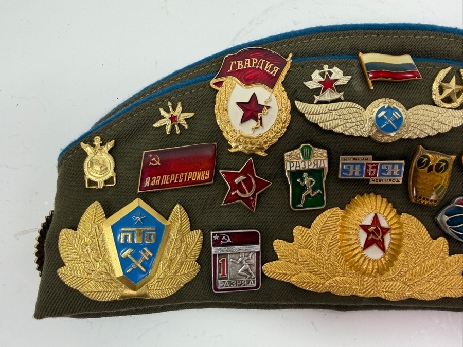 Vintage Soviet Union Military Garrison Hat Pilotka With Various USSR Patches And Pins From The Soviet Era (RSF) [Photo 4]