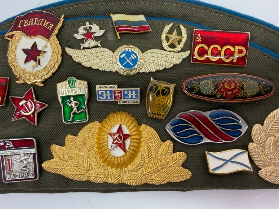 Vintage Soviet Union Military Garrison Hat Pilotka With Various USSR Patches And Pins From The Soviet Era (RSF) [Photo 5]