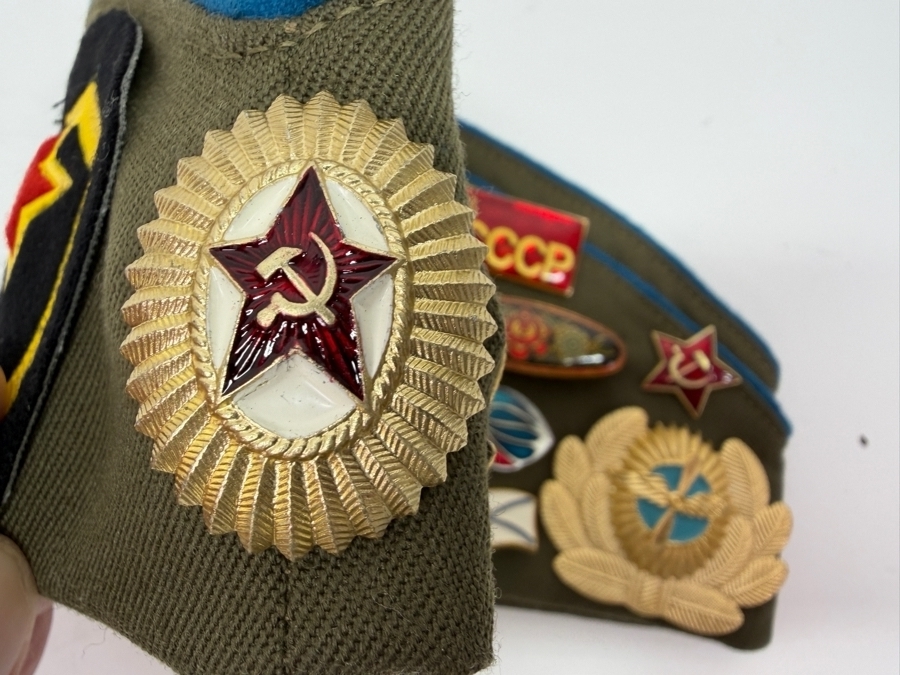 Vintage Soviet Union Military Garrison Hat Pilotka With Various USSR Patches And Pins From The Soviet Era (RSF) [Photo 7]