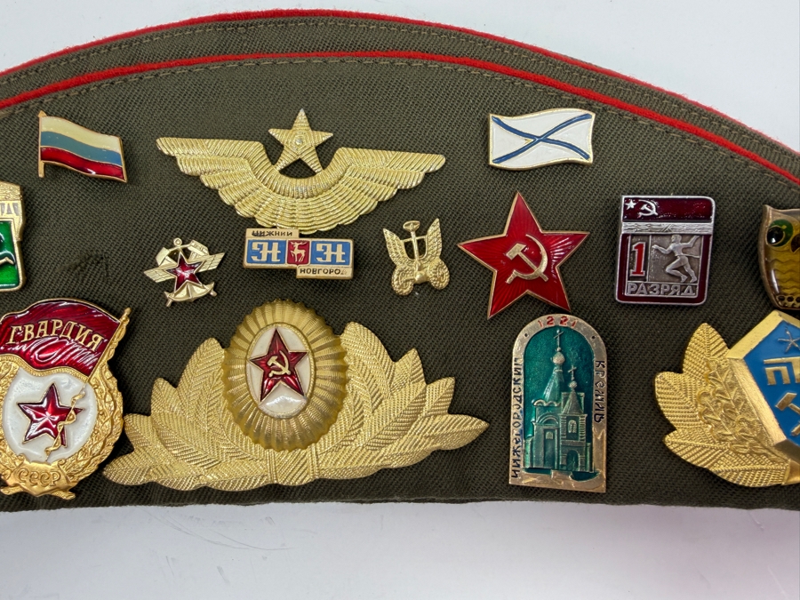 Vintage Soviet Union Military Garrison Hat Pilotka With Various USSR Patches And Pins From The Soviet Era (RSF) [Photo 5]