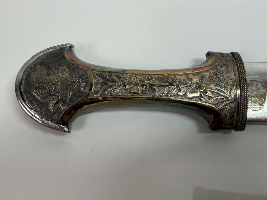 .900 Silver Handle & Sheath Signed Arabic Knife Dagger With Case Weighs 200.2g Dated 2006 6' Blade Length / 11' Overall Length (RSF) [Photo 5]